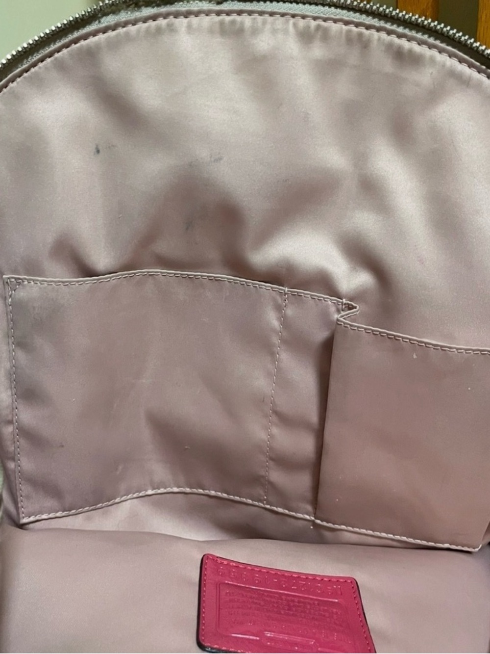 Beige Signature Pattern Backpack with Pink Trim - Picture 8 of 10